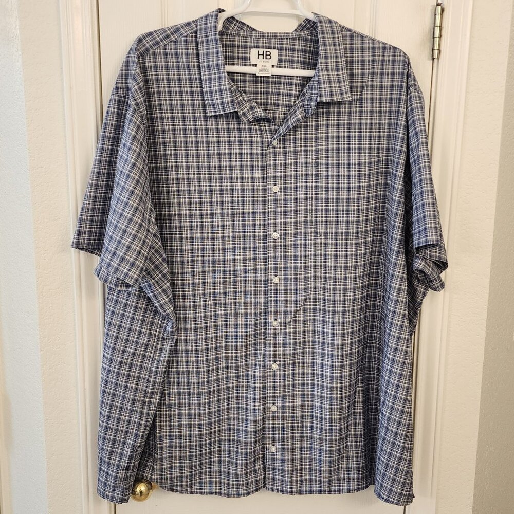 HB Blue & White Check Short Sleeve Shirt – 5XL – Polyester
